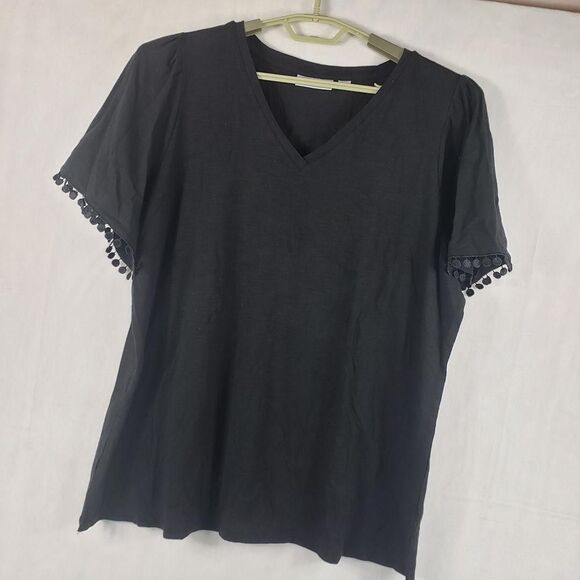 Belle By Kim Gravel Shirt Womens XL Black Slub Knit Flutter Sleeve V Neck Top - Picture 3 of 11